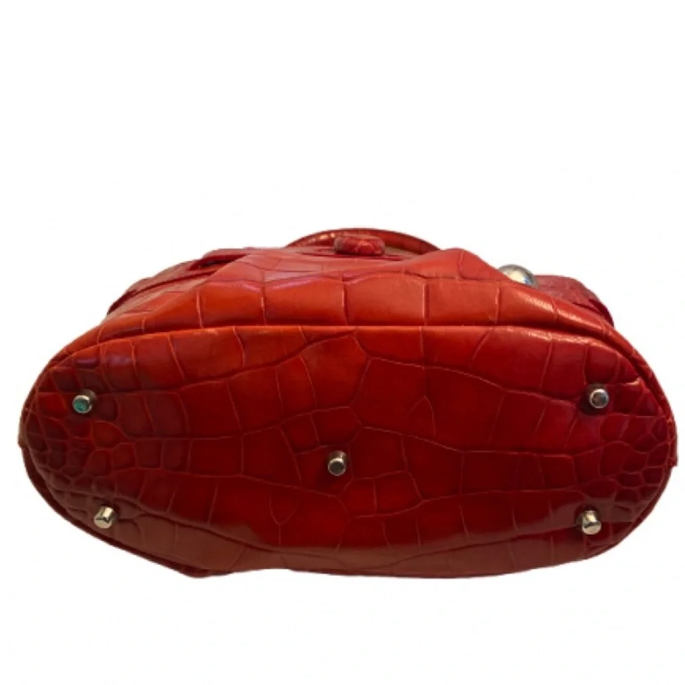 Furla Red Croc-Embossed Genuine Leather Tote Bag - Picture 4 of 7